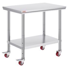 Stainless Steel Work Table 35 x 24 x 33 Inch, 700 LBS Load Capacity with 4 Wheels, 3 Adjustable Height Levels