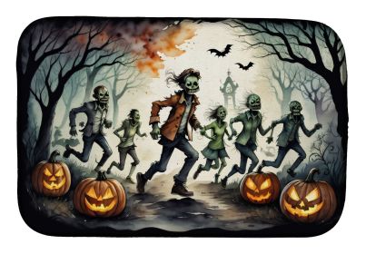 Zombies Spooky Halloween Dish Drying Mat Absorbent Dish Drying Mat Pad for Kitchen Counter Dish Drainer Mat for Countertop, 14 x 21", Multicolor