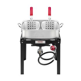 18 Qt Fish and Wing Fryer with Double Basket, Aluminum Propane Fish Fryer Kit, Outdoor Deep Fryer Seafood Pot with Thermometer and 58