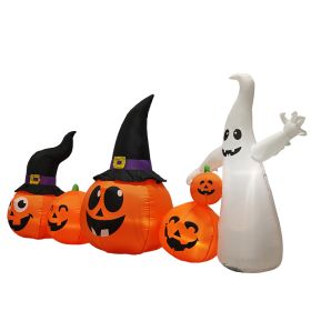 8FT Long Halloween Inflatables Pumpkins Ghost Outdoor Decorations,Blow Up Yard Decoration With Built-in LEDs Lighted For Lawn Garden Outside Indo (Option: default)