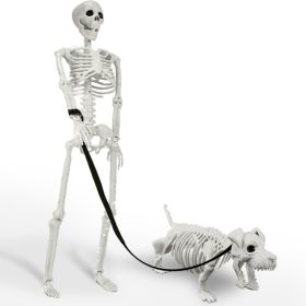 Lighted Human Dog Skeleton Halloween Decorations Outdoor Indoor 36 Inch Realistic Full Body Movable Posable Skeleton Spooky Halloween Decor (Option: White)