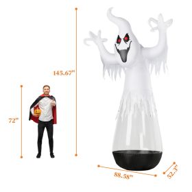 12ft Inflatable Halloween Decor Half-Body Clear PVC White Ghost With 2 LED Lights & 1 Stage Light,Black & White,12V 2000mA US Power Adapter (Option: default)