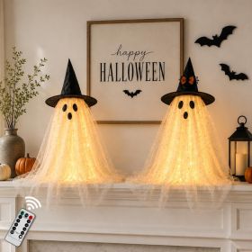 2pcs Halloween Decorations Indoor,Ghost Decor With String Lights Remote Control,Halloween Party Decorations,Spooky Ghost Light For Home Table Roo (Option: White)