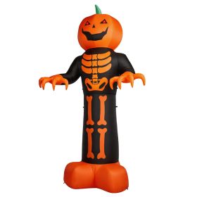 12ft Inflatable Halloween Decor With Skeleton Ribs,Pumpkin & Grim Reaper,3 LED Lights - 115 Count String Lights,Black & Orange,12V 2000mA US Powe (Option: default)