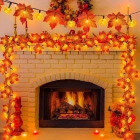 Timer & 3 Pack - 30Ft Fall Garland Fall Decorations for Home 60 LED Leafed Lights Patented Realistic Maples Leafed Battery Operated Autumn Fall D (Option: Maple garland with pumpkin)
