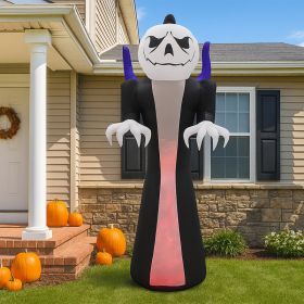 12ft Pumpkin Head Grim Reaper 1 Tri-Colored Flame Light Halloween Inflatable Decoration 12V (Option: default)