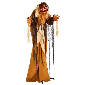 5.5ft Halloween Pumpkin Man Decoration With Red Glowing Head,Sound-Activated Head-Turning Motion & Male Voice,Battery Operated Batteries Not Incl (Option: default)