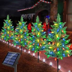 4 Pack Solar Christmas Garden Stake Lights, Decorative Xmas Tree Solar Christmas Yard Stake Outdoor Waterproof Pathway Lights For Garden (Option: Green)