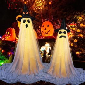 2 Packs Halloween Decorations Outdoor Indoor with Halloween Remote Control String Lights Party Supplies,Spooky Ghost Decor with Witch Hat,-Hallow (Option: White)
