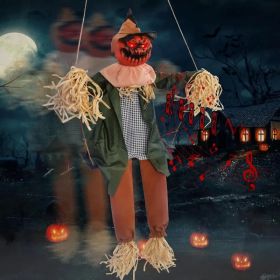Scary Halloween Decorations Outdoor, Halloween Hanging Swinging Doll Girl with Sound & Slap Activated, Light Up Eyes Creepy Sound Expressions, La (Option: Halloween hanging pumpkin)
