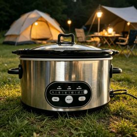 6/8 Quart Slow Cooker with 3 Cooking Settings, Non-Stick Ceramic Inner Pot, Dishwasher-Safe Lid, Multi-Functional Slow Cooker for Soups, Stews, R (Option: Silvery-6L)