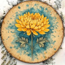 CIFbuy 1pc 8x8in Vintage Chrysanthemum Round Sign, "" 8x8in Vintage Chrysanthemum Round Sign, Chrysanthemum Round Sign, 2D Flat Autumn Floral Pla (Option: Defaulttitle)