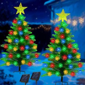 2 Pack 3.6Ft Solar Christmas Tree With Snowflake Lights, Waterproof Christmas Decorations Outdoor, Solar Christmas Lights Outdoor Xmas Tree For Y (Option: Green)