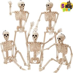 5 PCS Posable Halloween Skeleton Decor 16 Inches, Full Body Posable Joints Hanging Skeletons For Halloween Decorations, Graveyard Props, Haunted (Option: White)