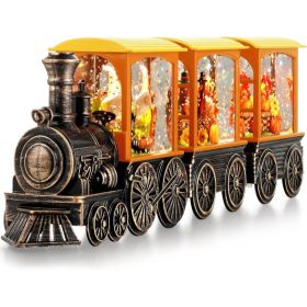 Fall Snow Globe Lantern Fall Decorations For Home, Lighted Fall Decor With Pumpkin Turkey Gnome Train (Option: Brown)