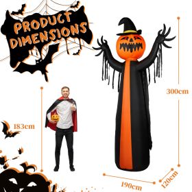 10ft Inflatable Halloween Decor With Rotatable Head Pumpkin Ghost In Cape,6 Built-in LED Lights,Black & Orange,12V 2000mA US Power Adapter (Option: default)